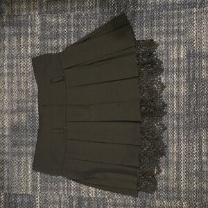 Black Pleated + Lace Mini Skirt
